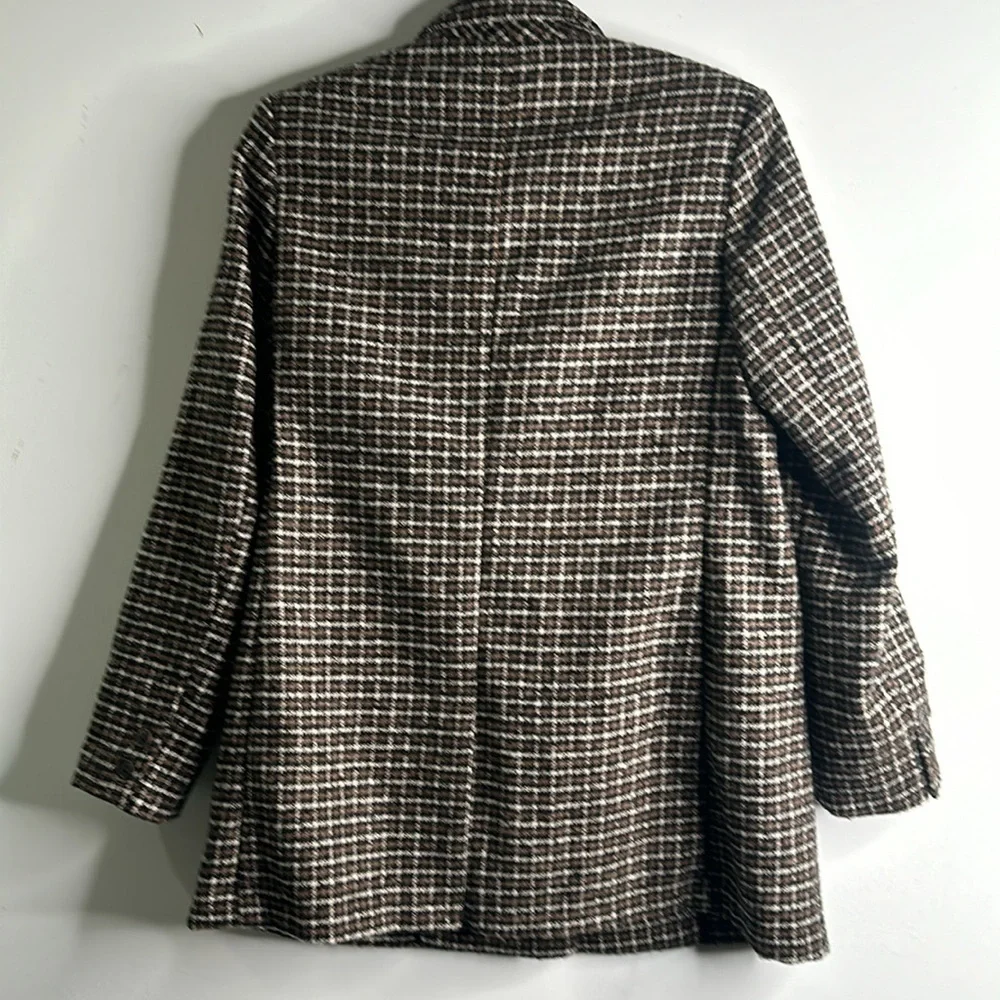 Old navy plaid checker blazer brown black beige size S new office career